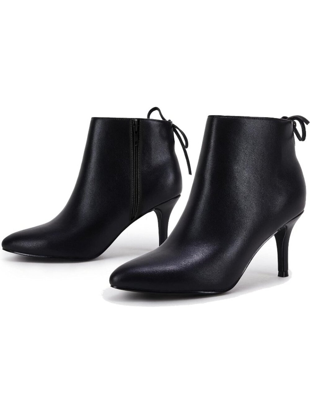 Women's Cool Black Pointed Toe Kitten Stiletto Heels Bowtie Strappy Ankle Boots